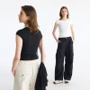 TAN*AIR's black and white slimming and elastic T-shirt, a stylish and hot girl sporty top for women to wear as a base layer details Picture